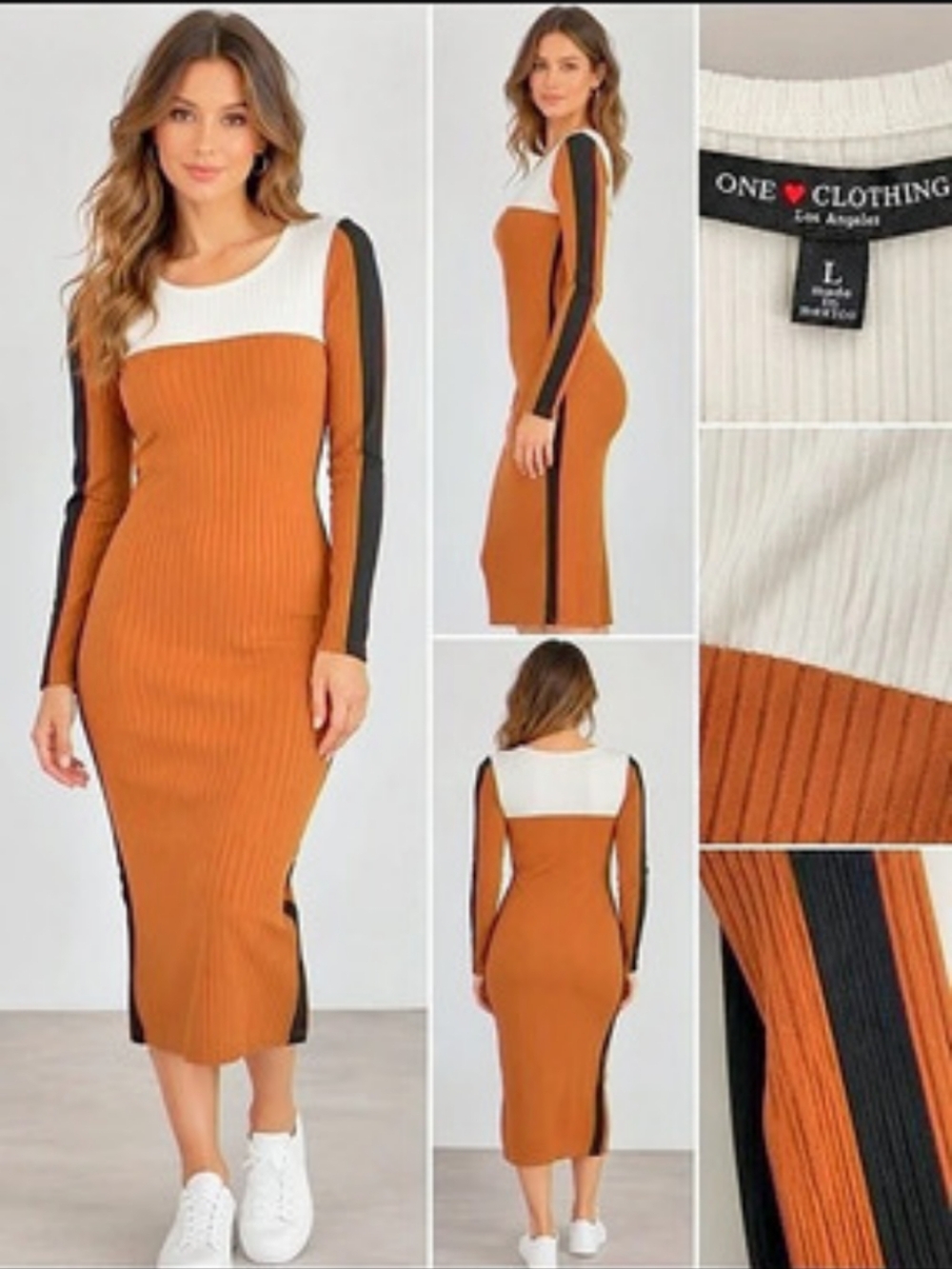 One Love Clothing Color Block Ribbed Midi Dress Size Large